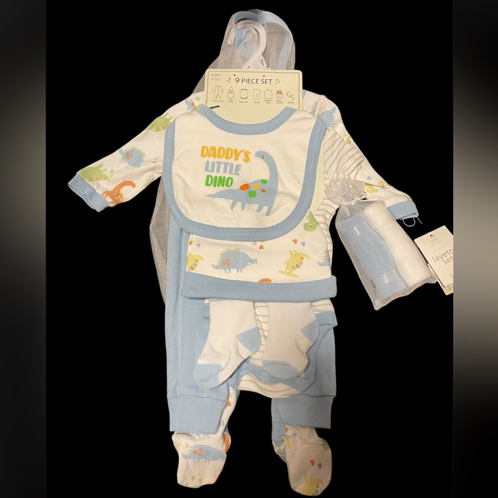Baby Boy 9 pc. Layette set, size 3-6 months, DADDY’S LITTLE DINO